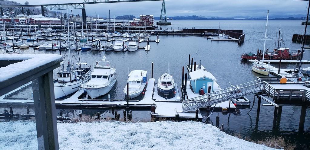 Snow covered marina 